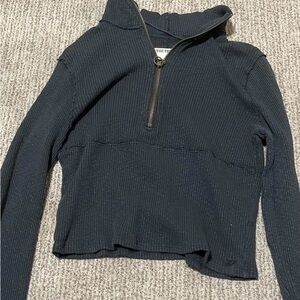 Free People Black Quarter-Zip Ribbed Sweater